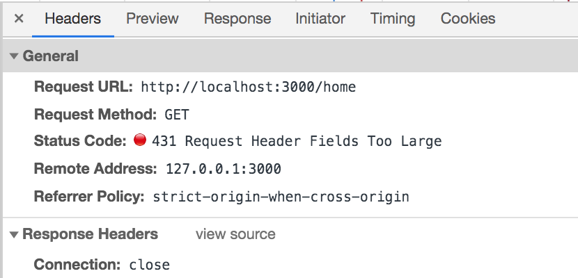 bad message 431 reason: request header fields too large
